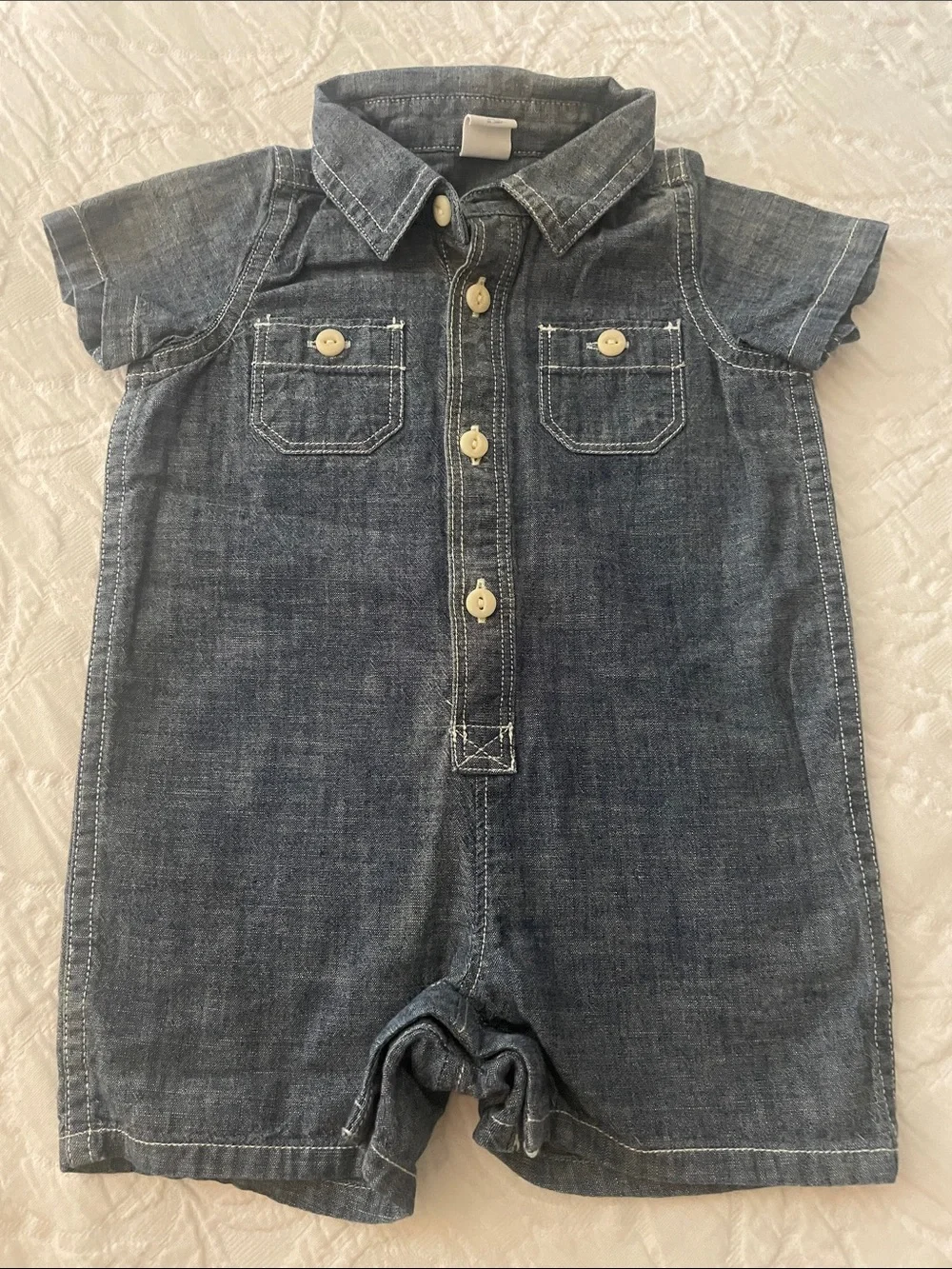 GAP Dark Blue Denim Short Romper with Button Front